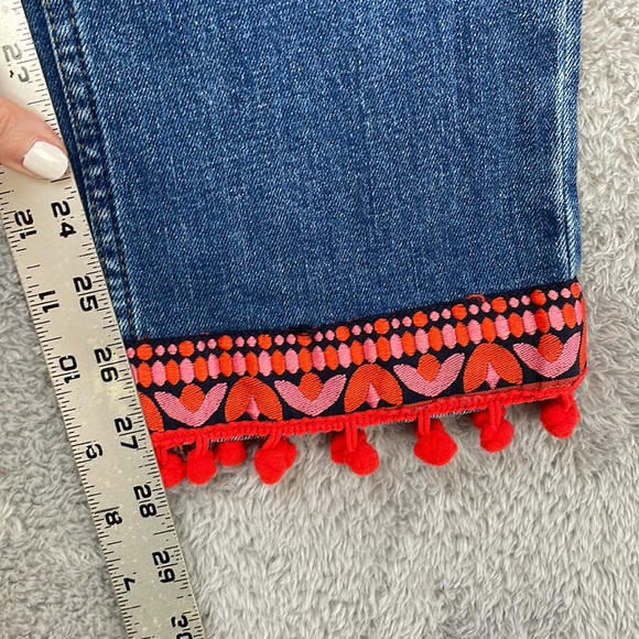 Boden Jeans Women's 8 Long The Cambridge Ankle Skimmer Embroidery Pom Poms Boho - Picture 12 of 16
